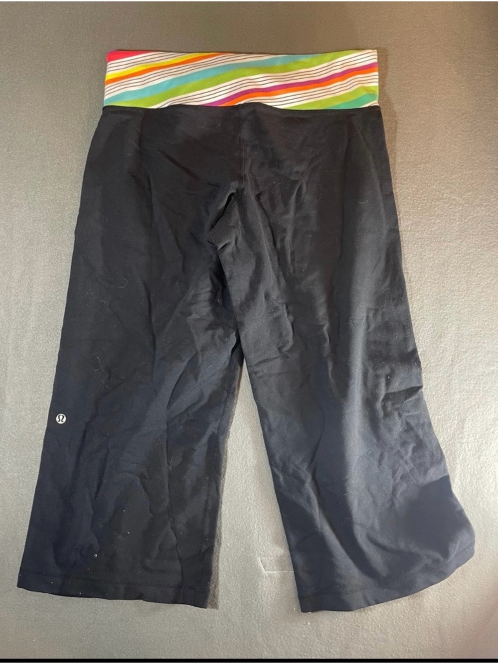lululemon athletica Black Capri Leggings with Multicolor Striped Waist - Picture 3 of 6